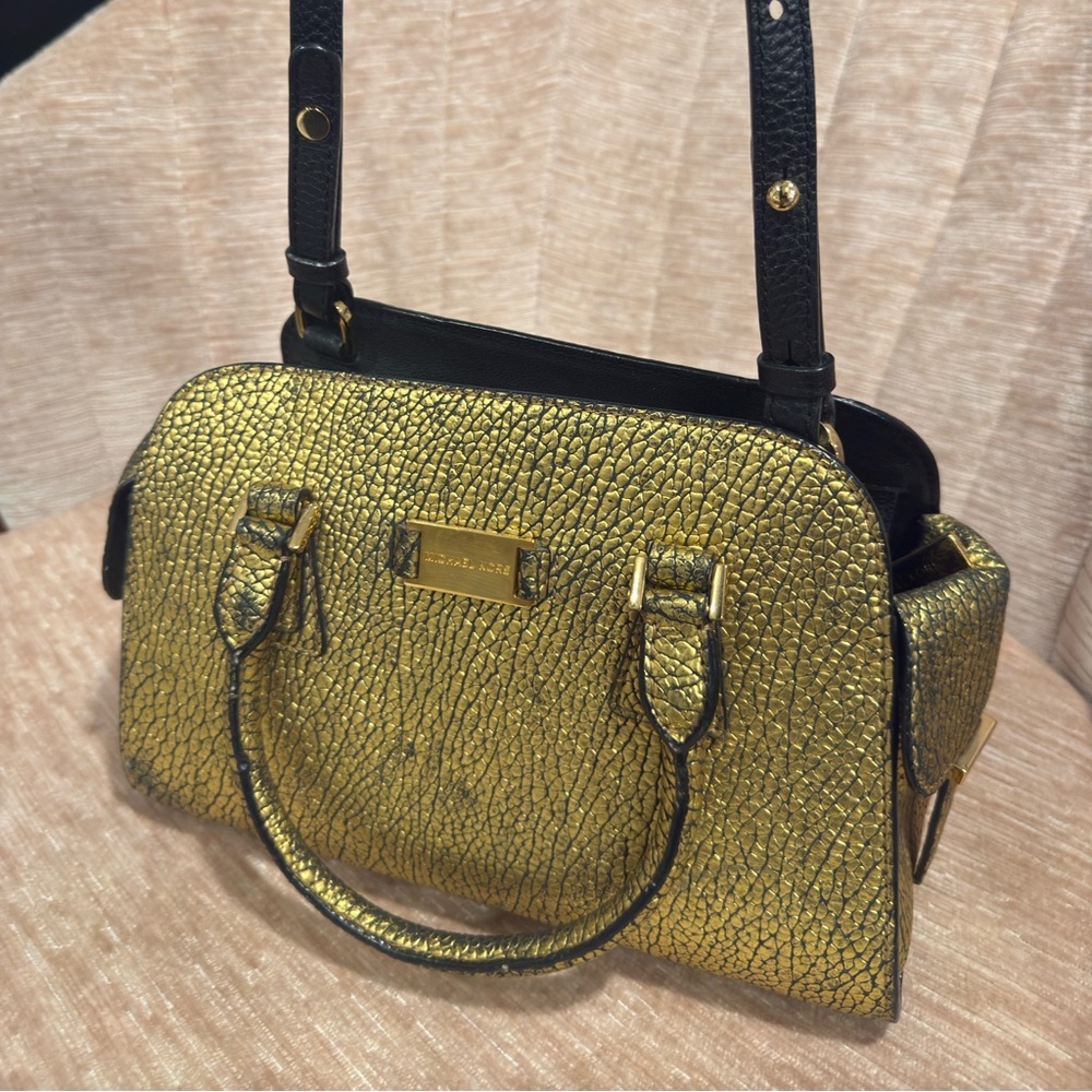 Michael Kors Collection Handbag Gold Metallic Crinkled Leather Crossbody Strap